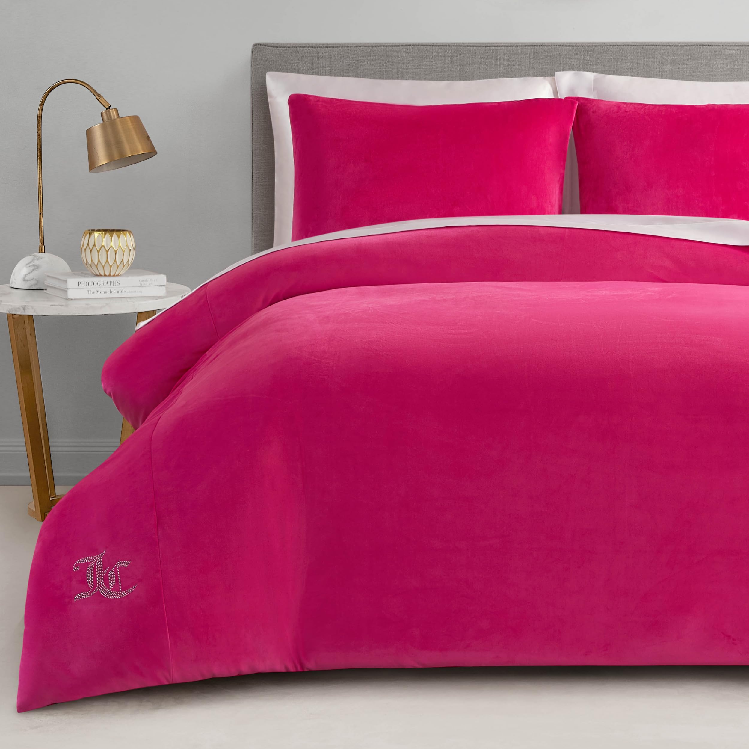 Juicy Couture Hot Pink Velour King Comforter Set - 3 Piece Luxury Bedding Ensemble
